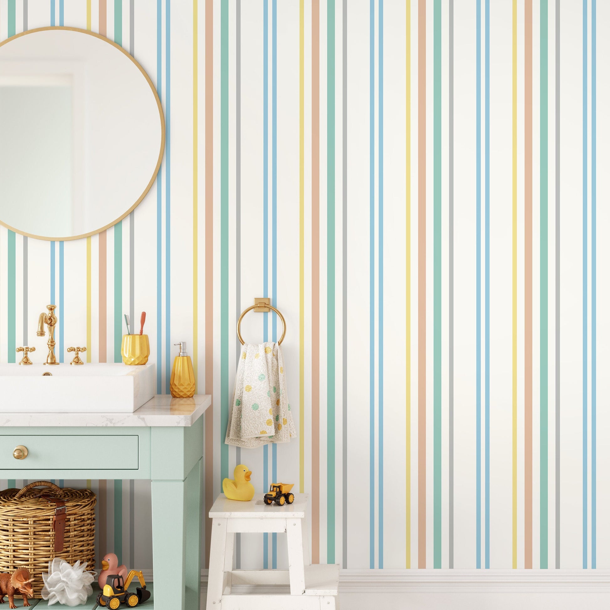 Colorful Striped Wallpaper Farmhouse Wallpaper Peel and Stick and Traditional Wallpaper - D786