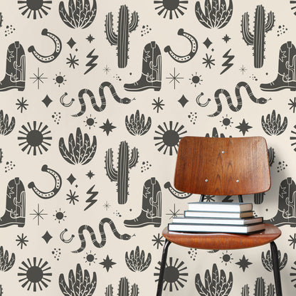 Vintage Western Wallpaper Cowboys Boots Wallpaper Peel and Stick and Traditional Wallpaper - D826