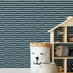 Dark Blue Minimalist Lines Wallpaper Boho Wallpaper Peel and Stick and Traditional Wallpaper - D751