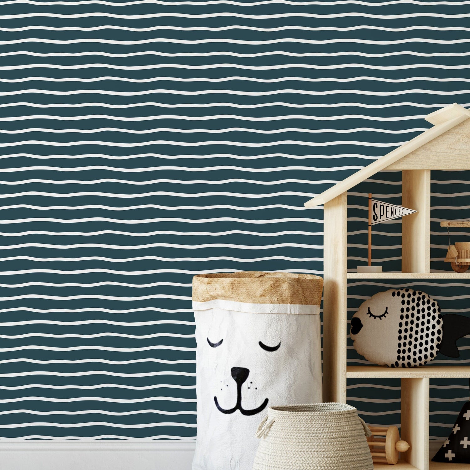 Dark Blue Minimalist Lines Wallpaper Boho Wallpaper Peel and Stick and Traditional Wallpaper - D751