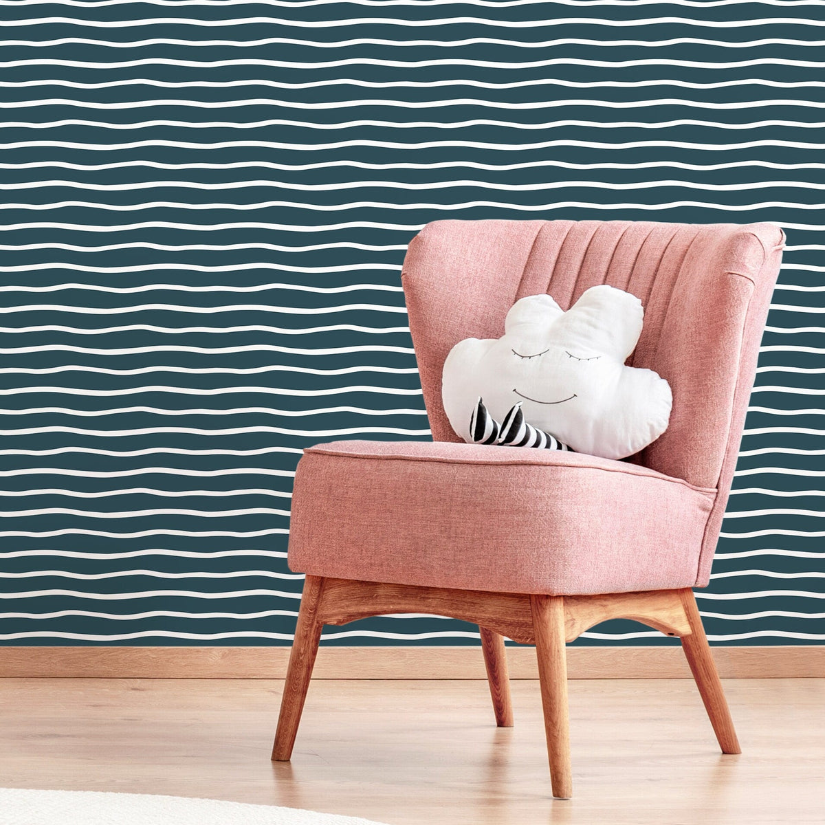 Dark Blue Minimalist Lines Wallpaper Boho Wallpaper Peel and Stick and Traditional Wallpaper - D751