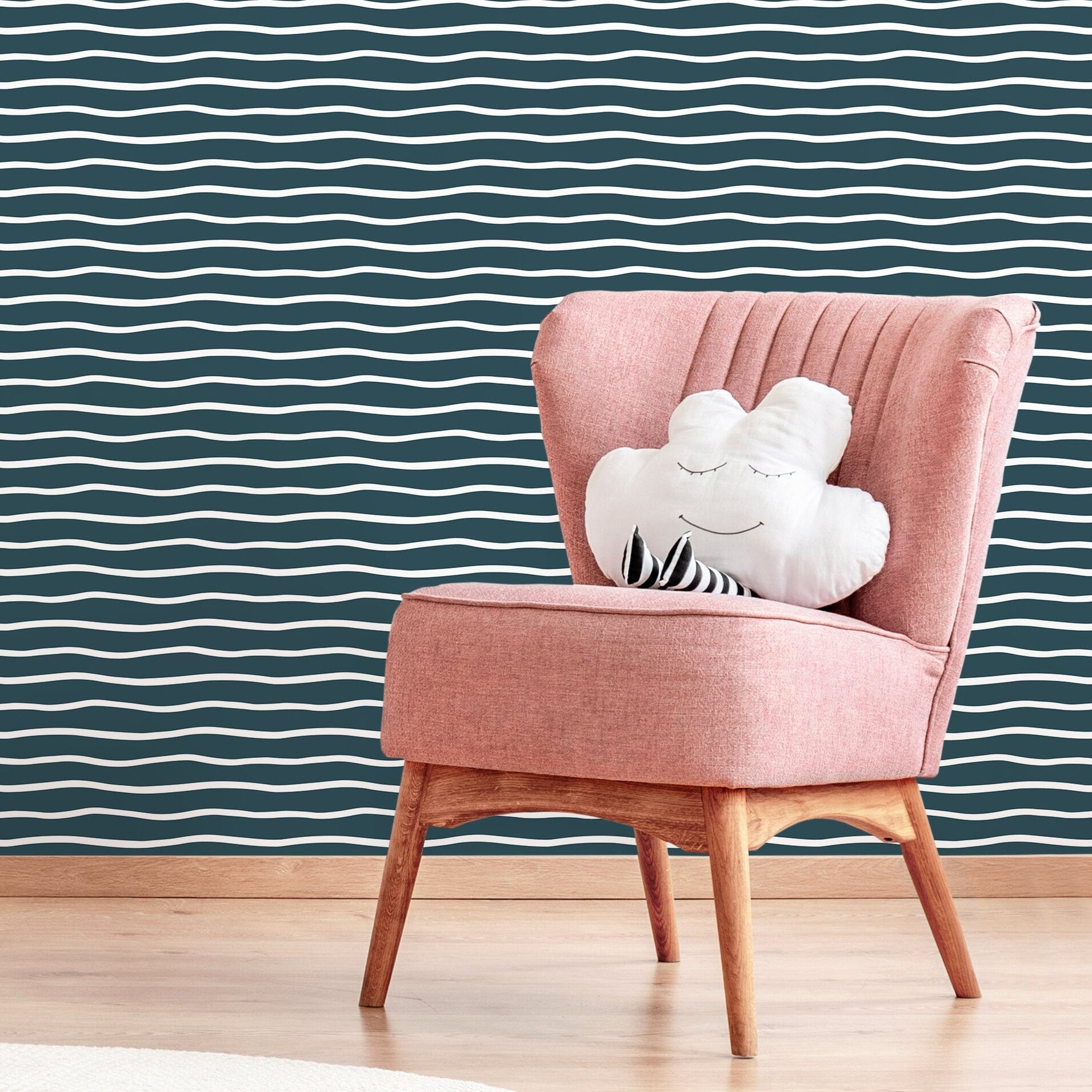 Dark Blue Minimalist Lines Wallpaper Boho Wallpaper Peel and Stick and Traditional Wallpaper - D751