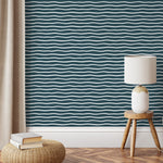 Dark Blue Minimalist Lines Wallpaper Boho Wallpaper Peel and Stick and Traditional Wallpaper - D751