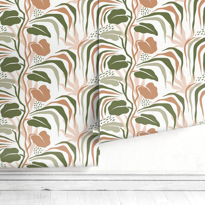 Tropical Leaves Wallpaper Boho Wallpaper Peel and Stick and Traditional Wallpaper - D719