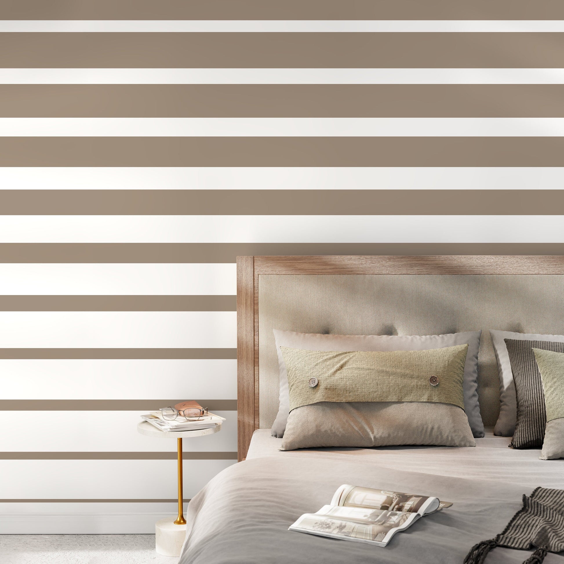 Beige Striped Wallpaper Modern Wallpaper Peel and Stick and Traditional Wallpaper - D727