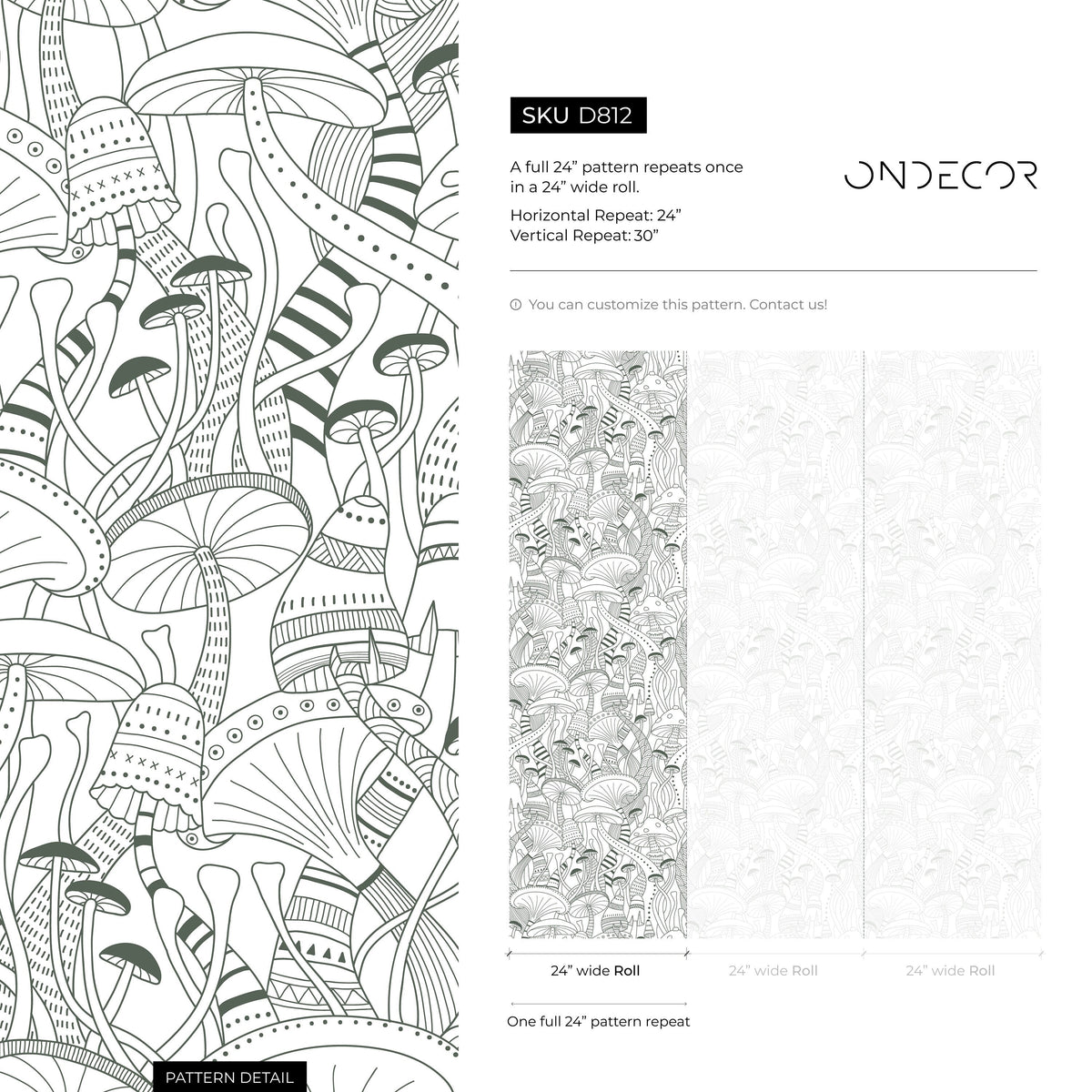 Green Mushroom Wallpaper Modern Peel and Stick and Traditional Wallpaper - D812