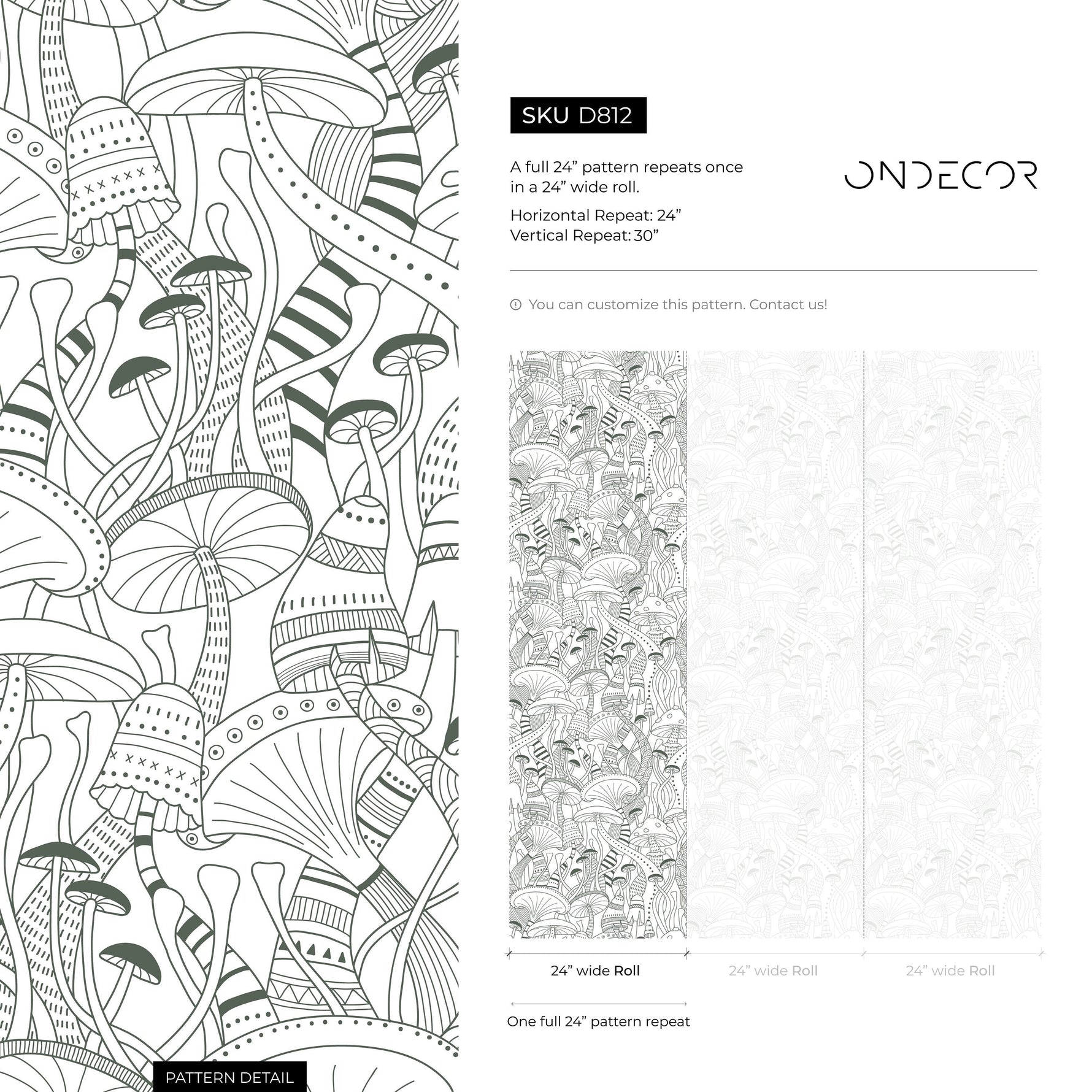 Green Mushroom Wallpaper Modern Peel and Stick and Traditional Wallpaper - D812