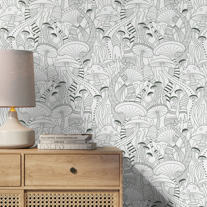Green Mushroom Wallpaper Modern Peel and Stick and Traditional Wallpaper - D812