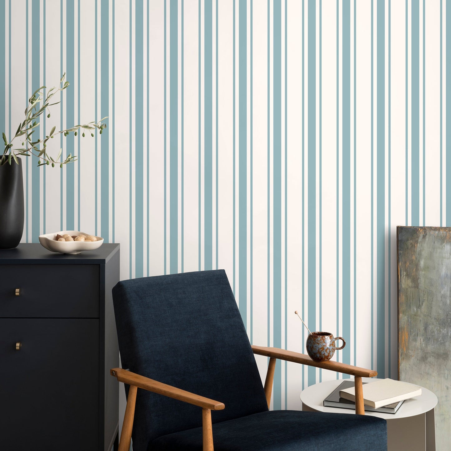 Light Blue Striped Wallpaper Vintage Wallpaper Peel and Stick and Traditional Wallpaper - D758