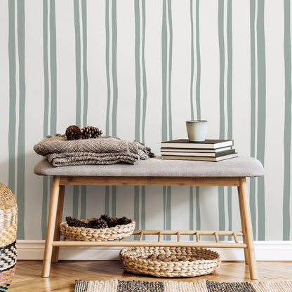 Light Green Lines Wallpaper Boho Striped Wallpaper Peel and Stick and Traditional Wallpaper - D764