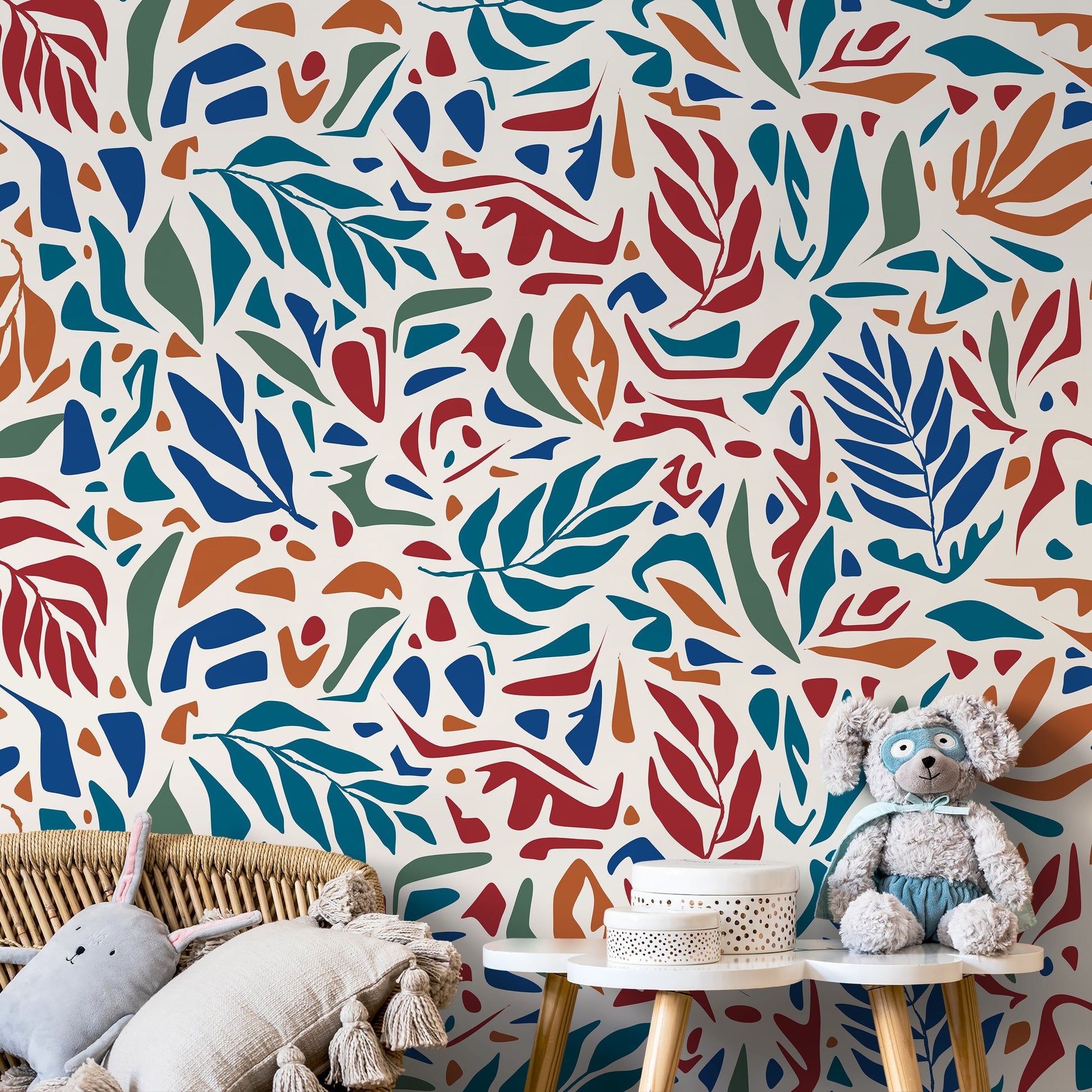 Colorful Abstract Leaf Wallpaper Modern Wallpaper Peel and Stick and Traditional Wallpaper - D721