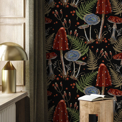 Mushroom Wallpaper Dark Floral Wallpaper Peel and Stick and Traditional Wallpaper - D813