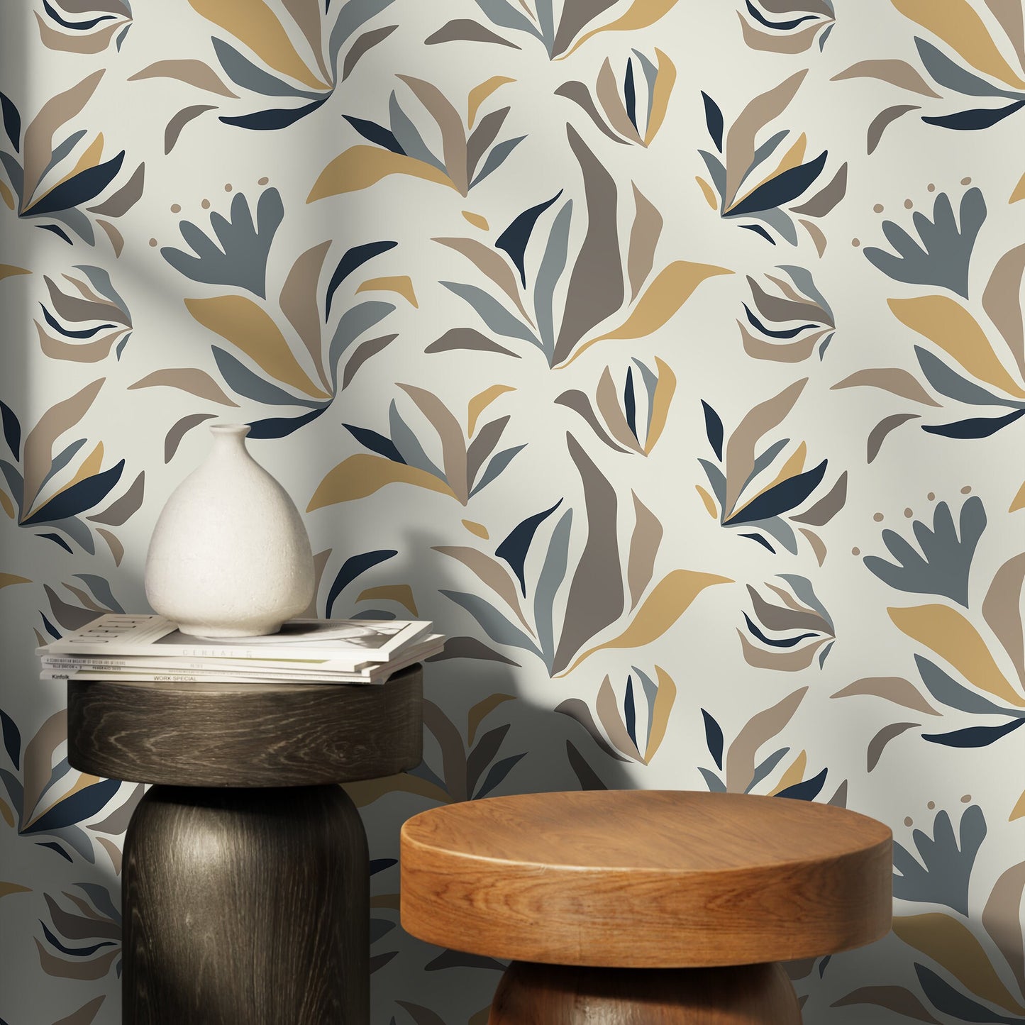 Abstract Floral and Leaf Wallpaper Modern Wallpaper Peel and Stick and Traditional Wallpaper - D725