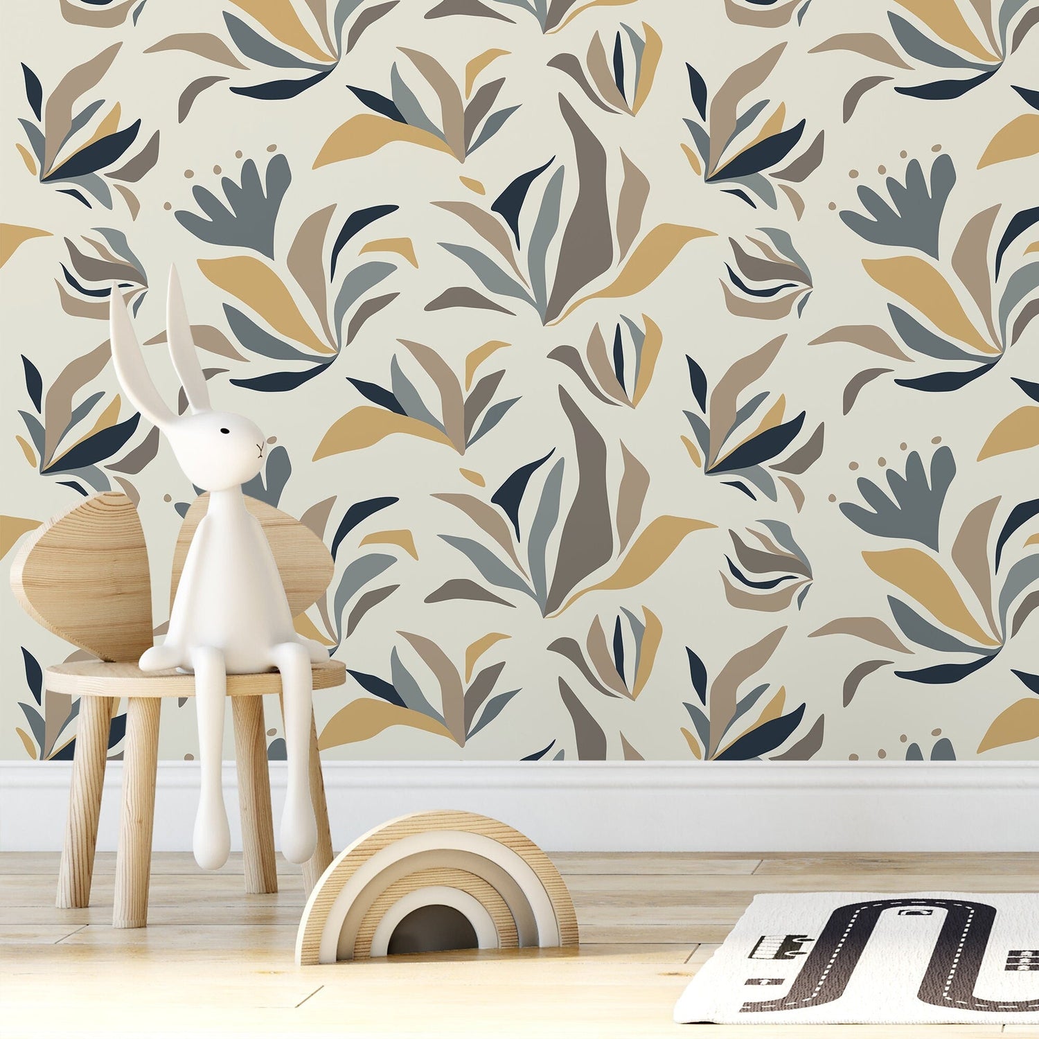Abstract Floral and Leaf Wallpaper Modern Wallpaper Peel and Stick and Traditional Wallpaper - D725
