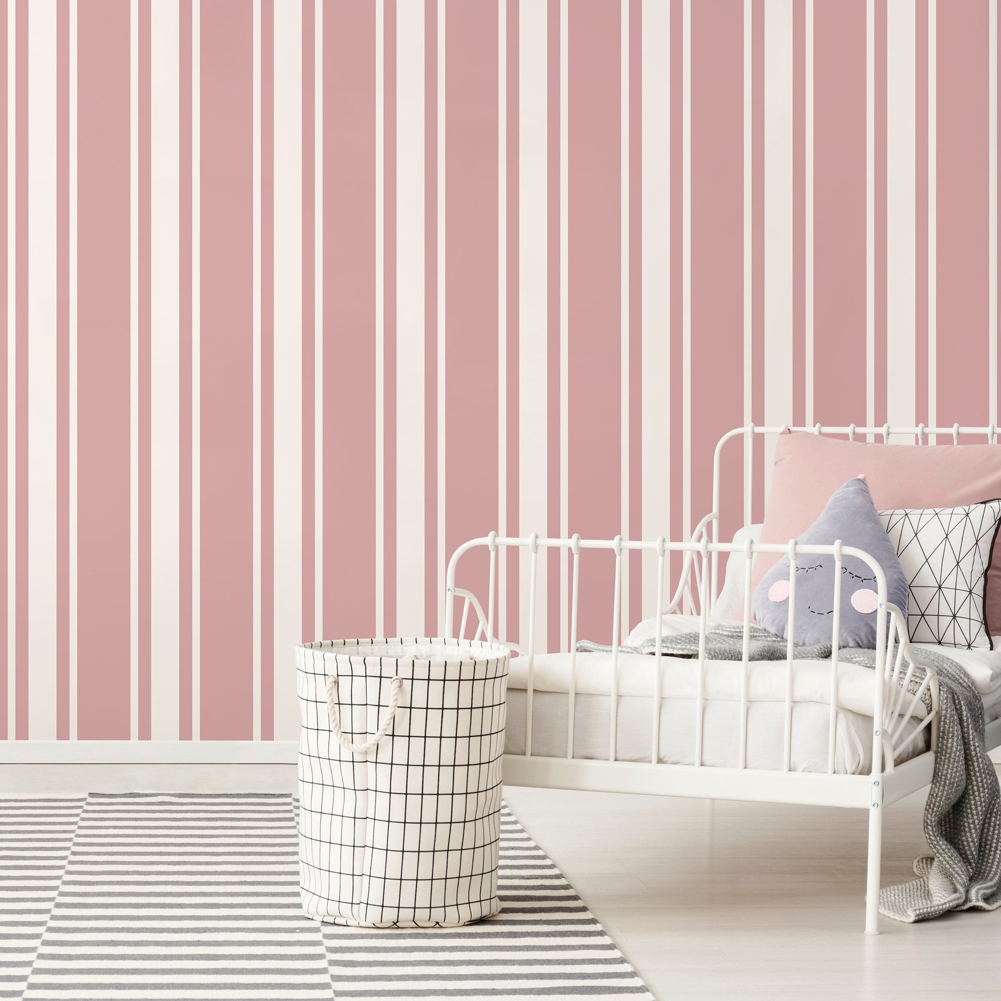 Pink Striped Wallpaper Vintage Wallpaper Peel and Stick and Traditional Wallpaper - D759