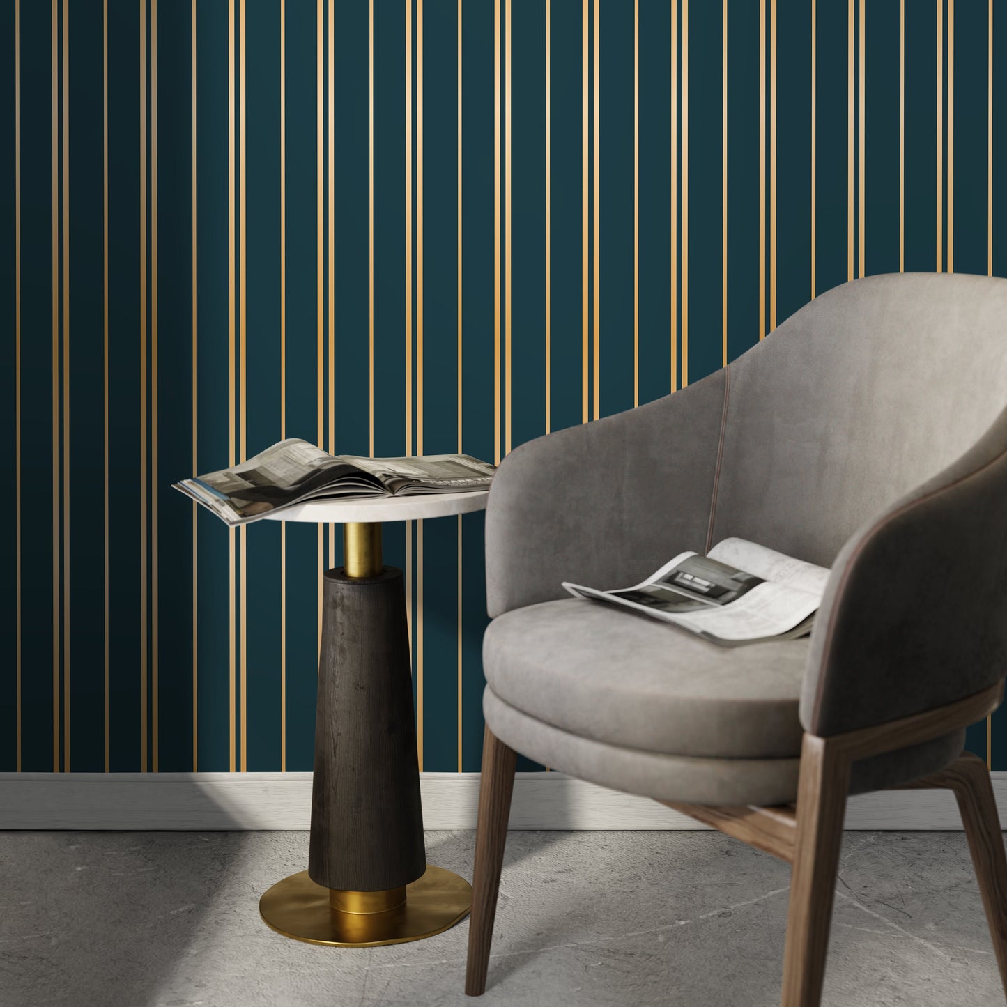Gold and Green Wallpaper Striped Wallpaper Peel and Stick and Traditional Wallpaper - D770