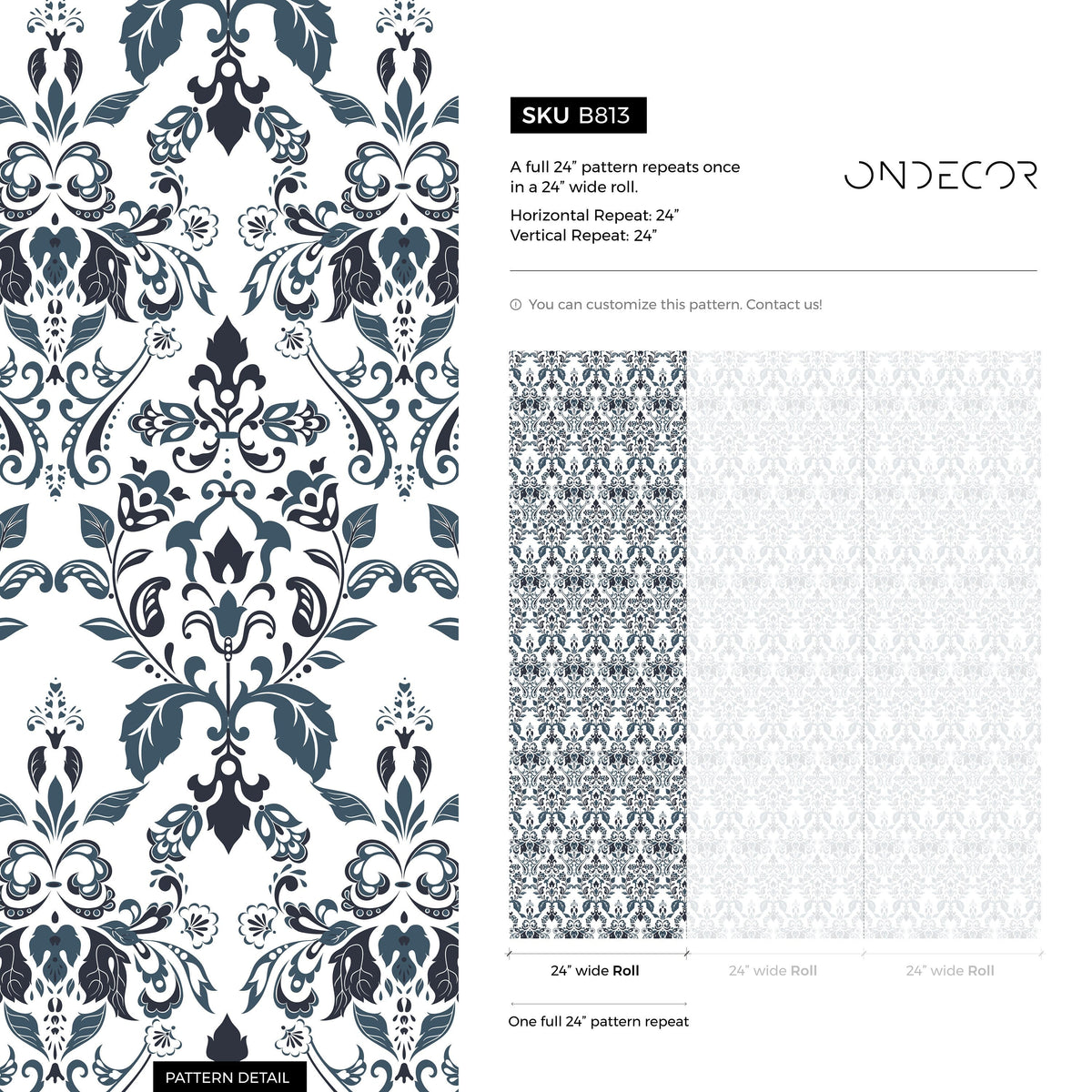 Ornamental Blue and White Removable Wallpaper Wall Decor Home Decor Wall Art Printable Wall Art Room Decor Wall Prints Wall Hanging - B813
