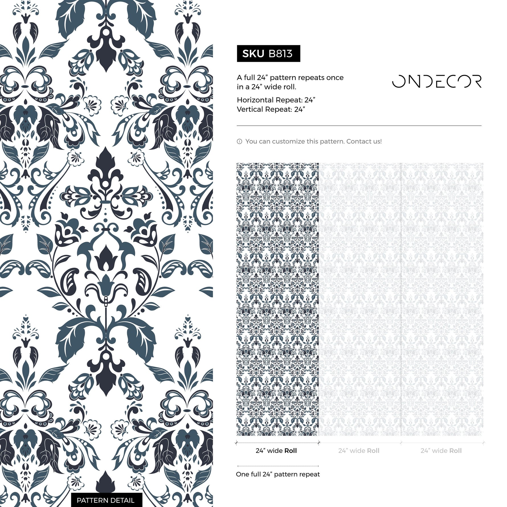 Ornamental Blue and White Removable Wallpaper Wall Decor Home Decor Wall Art Printable Wall Art Room Decor Wall Prints Wall Hanging - B813