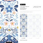 Removable Wallpaper Wall Mural Peel and Stick Wallpaper Self Adhesive Wall Decor Home Decor / Blue Floral Pattern- C152