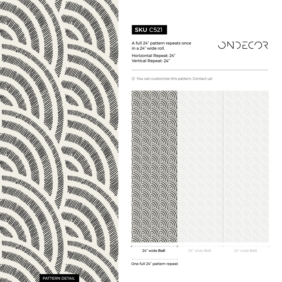 Wallpaper Peel and Stick Wallpaper Removable Wallpaper Home Decor Wall Art Wall Decor Room Decor / Black Boho Scallops Wallpaper - C521