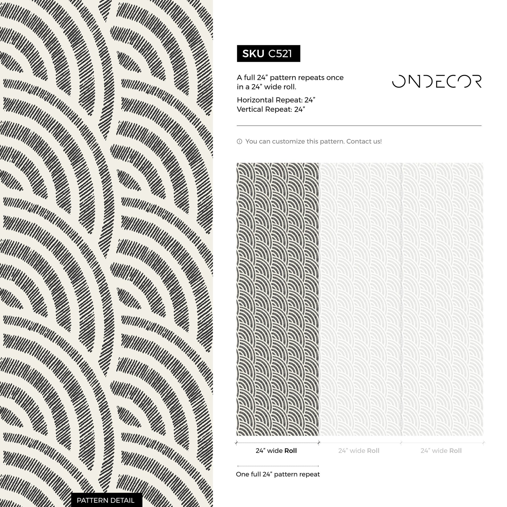 Wallpaper Peel and Stick Wallpaper Removable Wallpaper Home Decor Wall Art Wall Decor Room Decor / Black Boho Scallops Wallpaper - C521