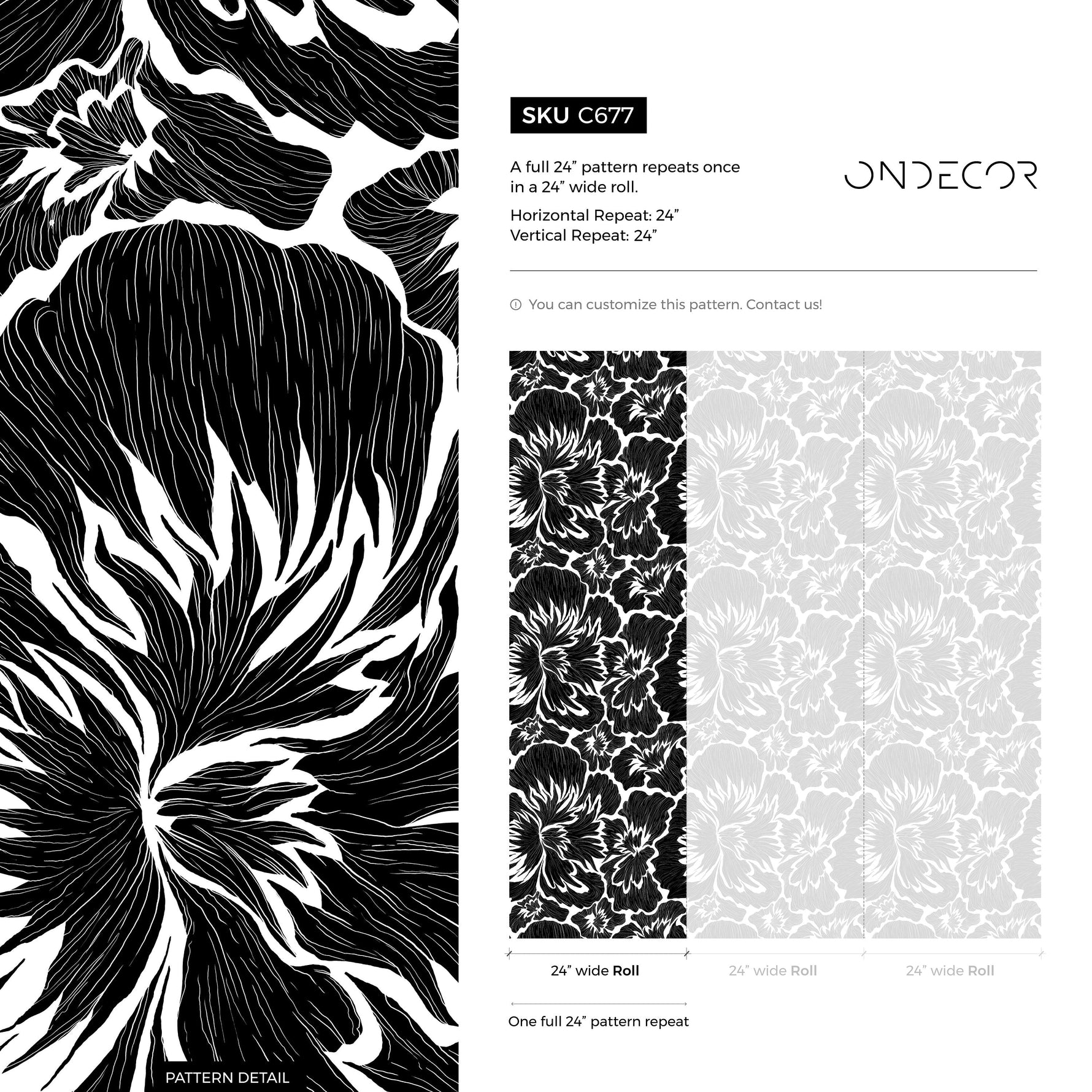Black and White Bold Floral Wallpaper / Peel and Stick Wallpaper Removable Wallpaper Home Decor Wall Art Wall Decor Room Decor - C677