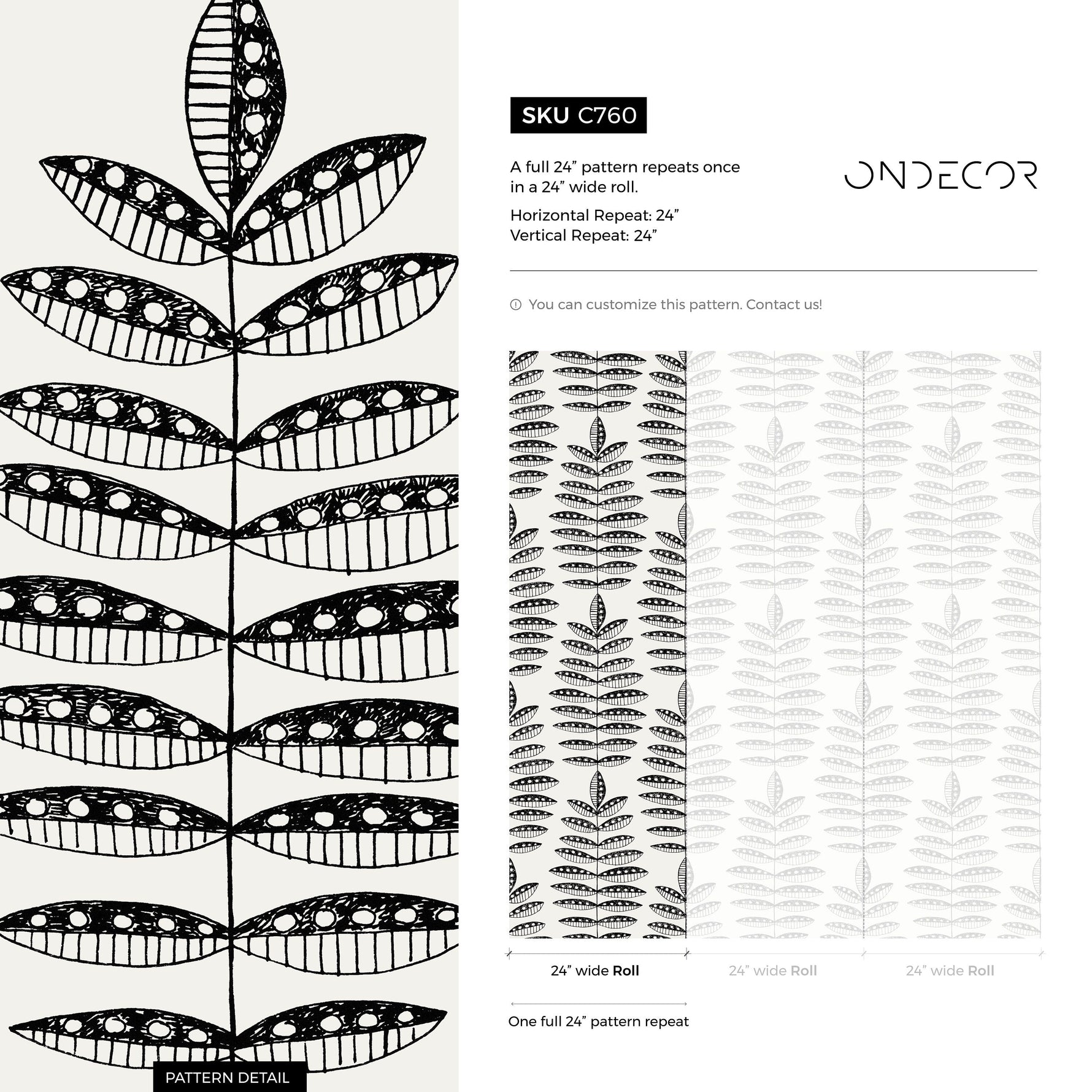 Black Boho Leaf Wallpaper / Peel and Stick Wallpaper Removable Wallpaper Home Decor Wall Art Wall Decor Room Decor - C760