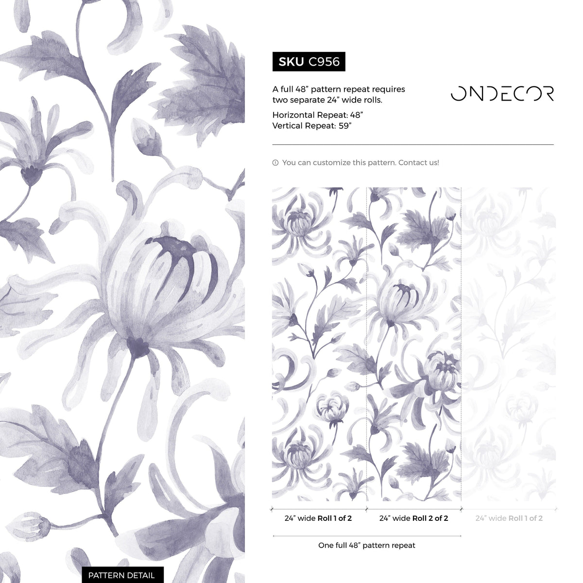 Purple Vintage Floral Wallpaper / Peel and Stick Wallpaper Removable Wallpaper Home Decor Wall Art Wall Decor Room Decor - C956