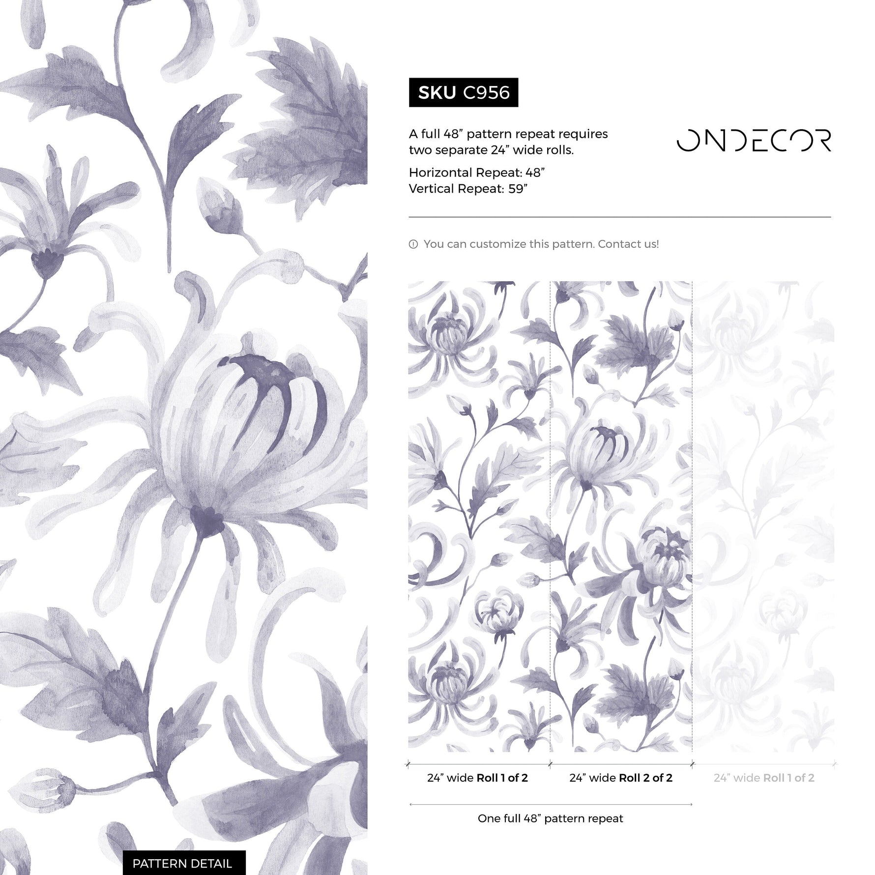 Purple Vintage Floral Wallpaper / Peel and Stick Wallpaper Removable Wallpaper Home Decor Wall Art Wall Decor Room Decor - C956