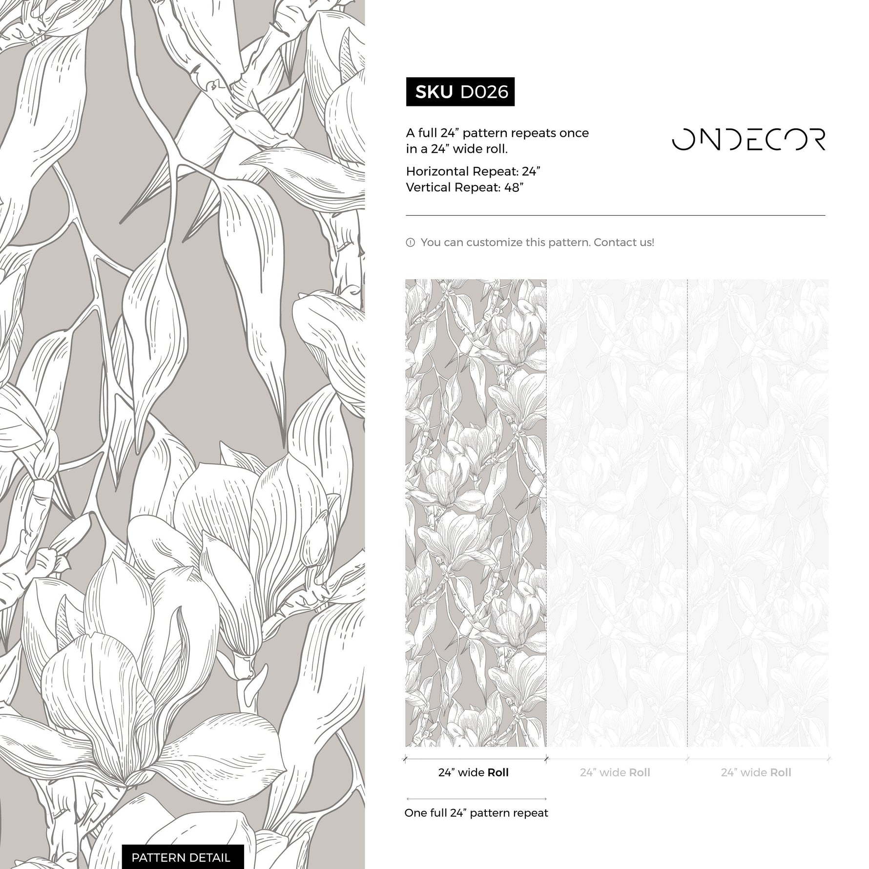 Neutral Botanical Floral Wallpaper / Peel and Stick Wallpaper Removable Wallpaper Home Decor Wall Art Wall Decor Room Decor - D026