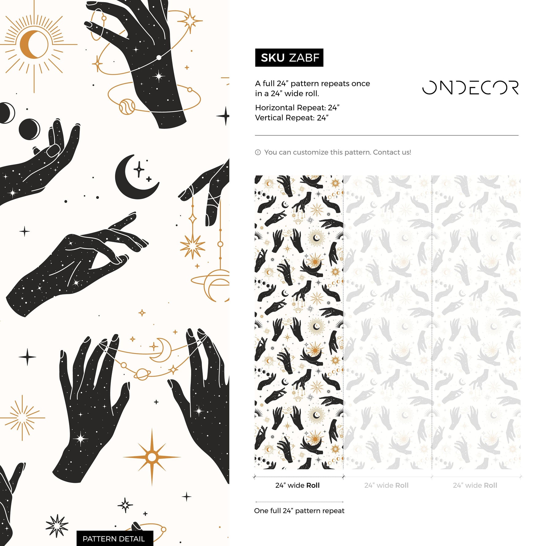Astral Pray Wallpaper Removable Peel and Stick Wallpaper, Modern Boho Hands Sun Moon Print Repositionable Peel and Stick Wallpaper - ZABF