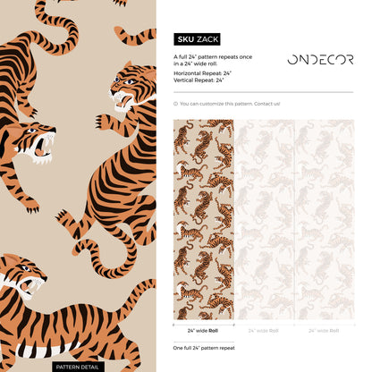 Boho Neutral Tiger Wallpaper Removable Peel and Stick Wallpaper, Animal Print Repositionable Peel and Stick Wallpaper - ZACK