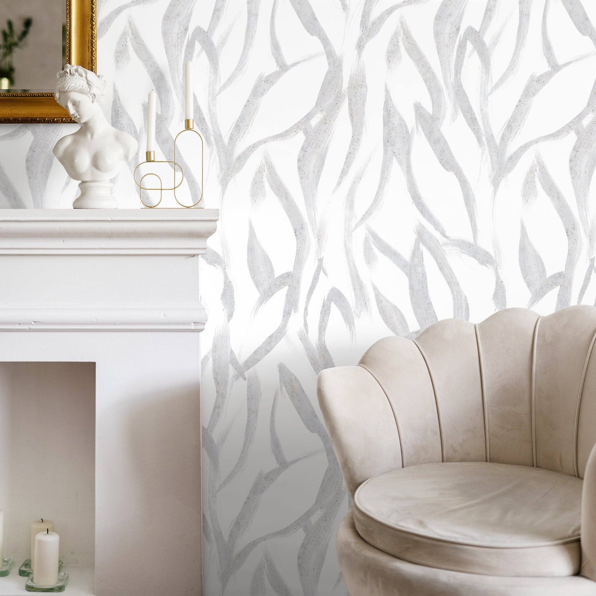 Gray Abstract Leaf Wallpaper / Peel and Stick Wallpaper Removable Wallpaper Home Decor Wall Art Wall Decor Room Decor - C900