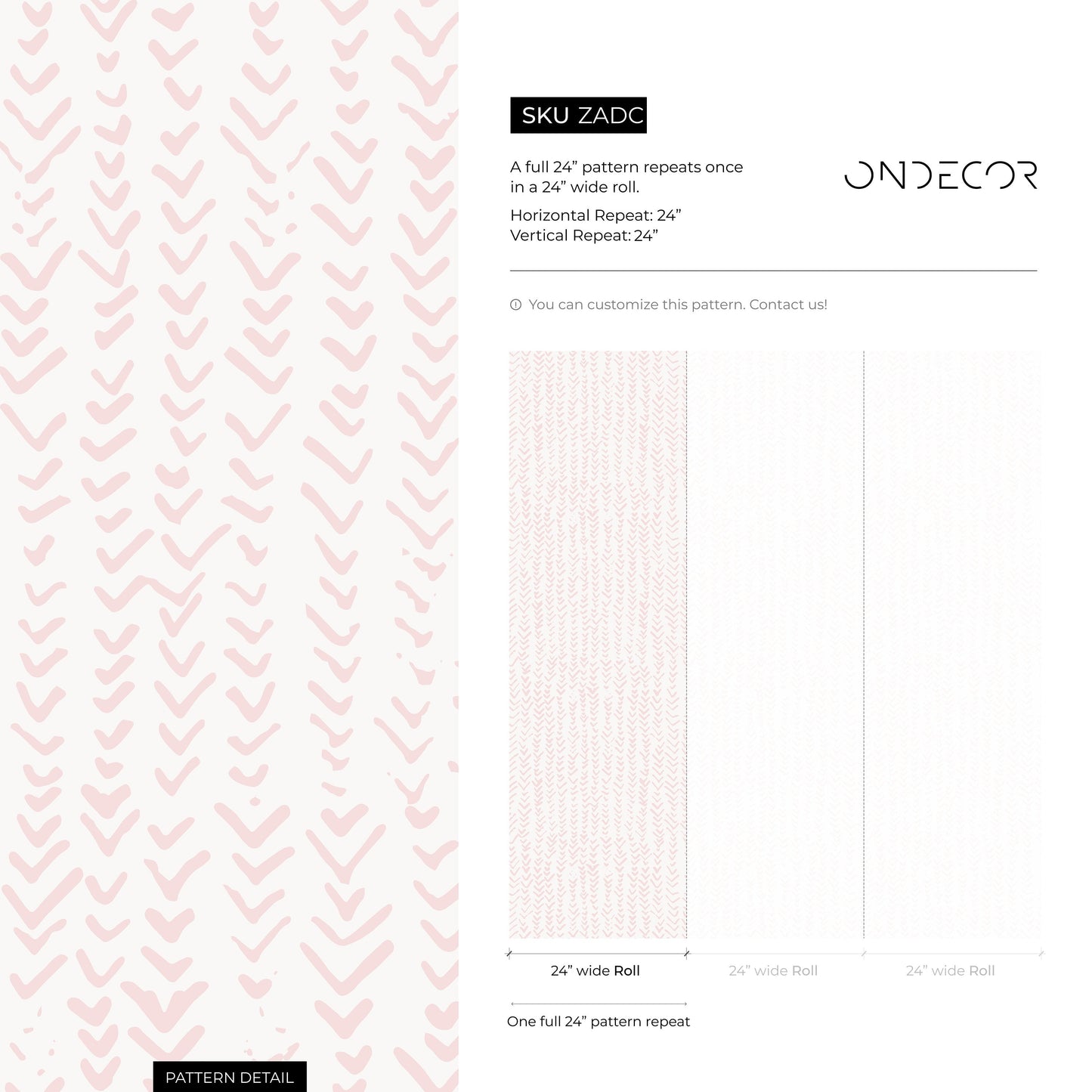 Boho Herringbone in Soft Pink Wallpaper Removable and Repositionable Peel and Stick or Traditional Pre-pasted Wallpaper - ZADC