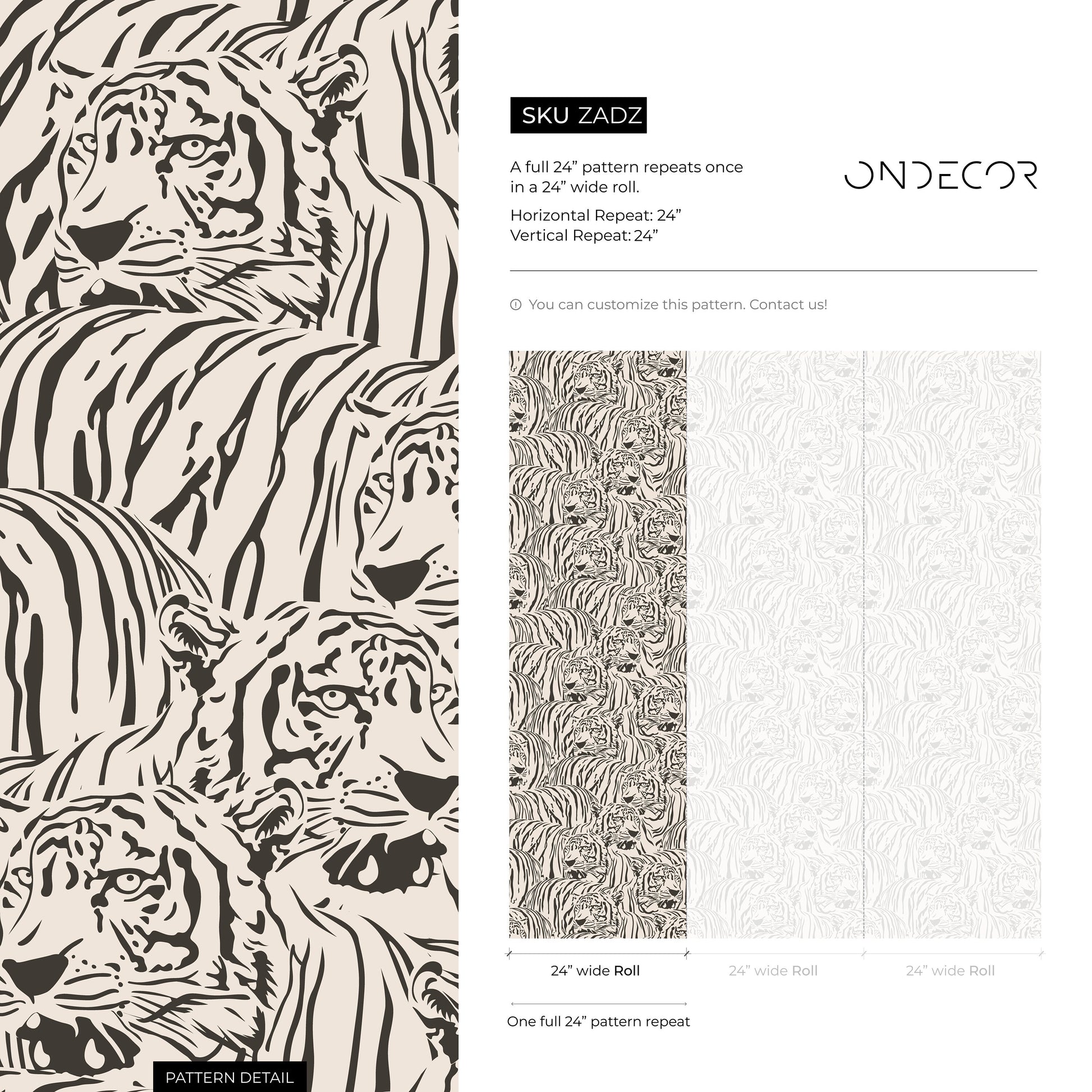 Neutral Boho Tiger Wallpaper Removable Peel and Stick Wallpaper, Animal Print Repositionable Peel and Stick Wallpaper - ZADZ