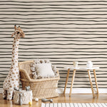 Black and Beige Striped Wallpaper Modern Waves Wallpaper Peel and Stick and Traditional Wallpaper - D777