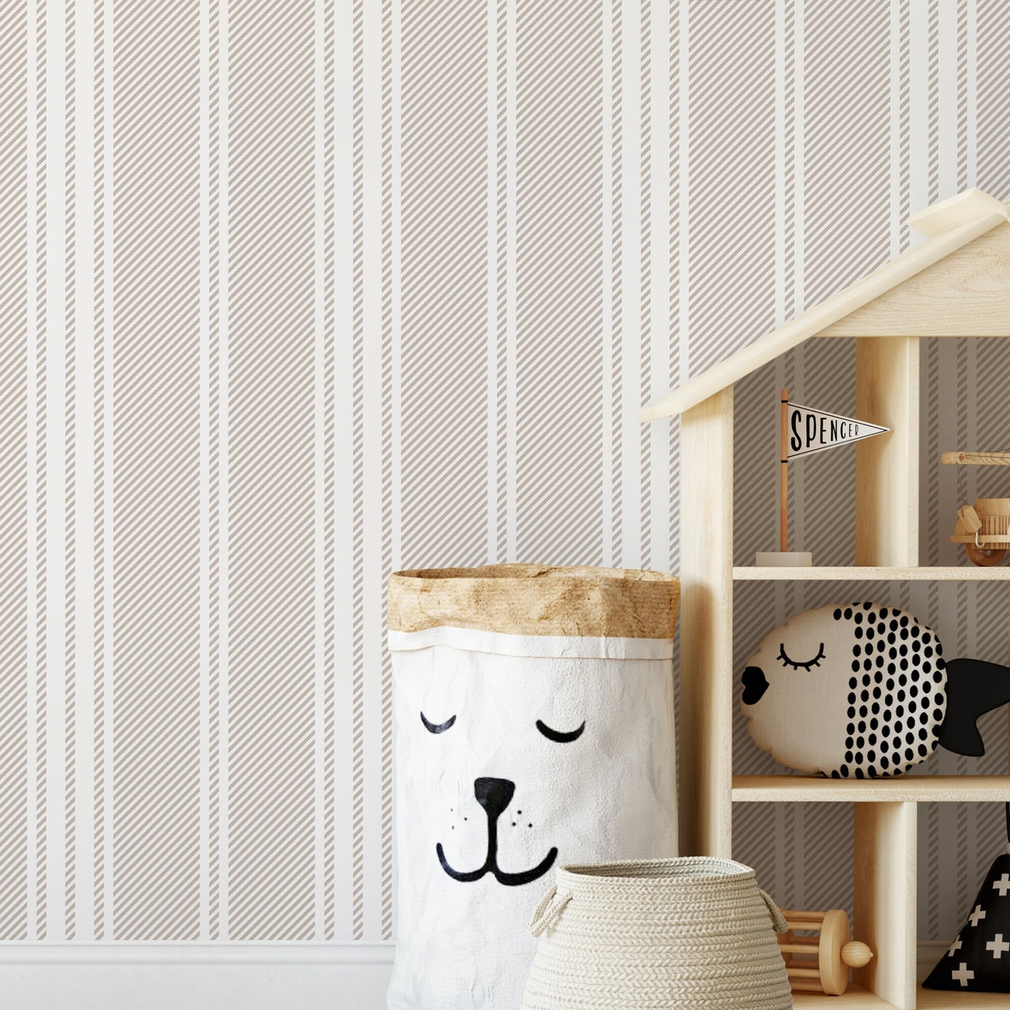 Neutral Striped Wallpaper Farmhouse Wallpaper Peel and Stick and Traditional Wallpaper - D782