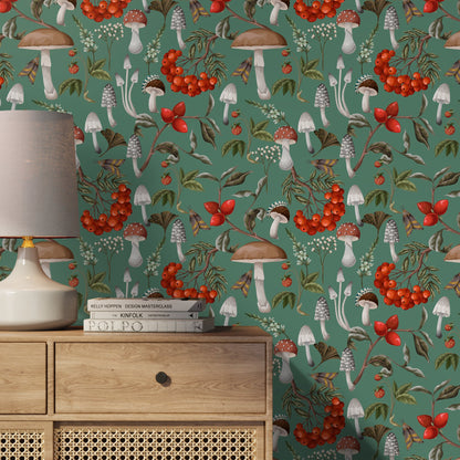 Floral Mushroom Wallpaper Botanical Wallpaper Peel and Stick and Traditional Wallpaper - D818