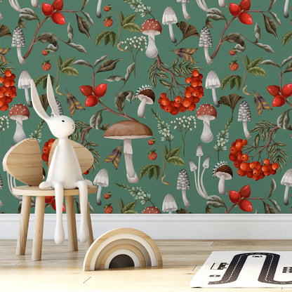 Floral Mushroom Wallpaper Botanical Wallpaper Peel and Stick and Traditional Wallpaper - D818