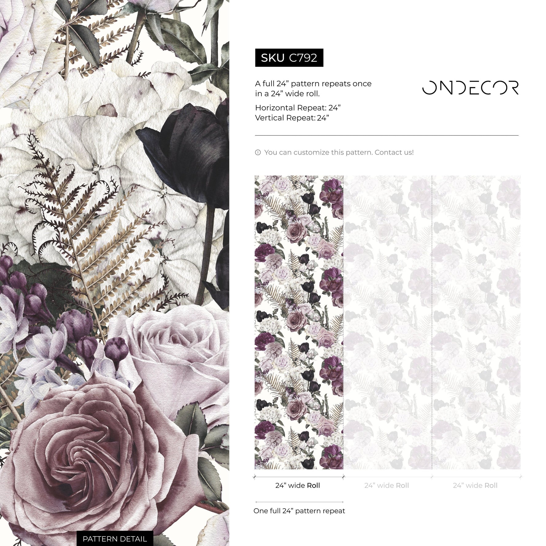 Vintage Roses and Leaf Wallpaper / Wallpaper Peel and Stick Wallpaper Removable Wallpaper Home Decor Wall Art Wall Decor Room Decor - C792