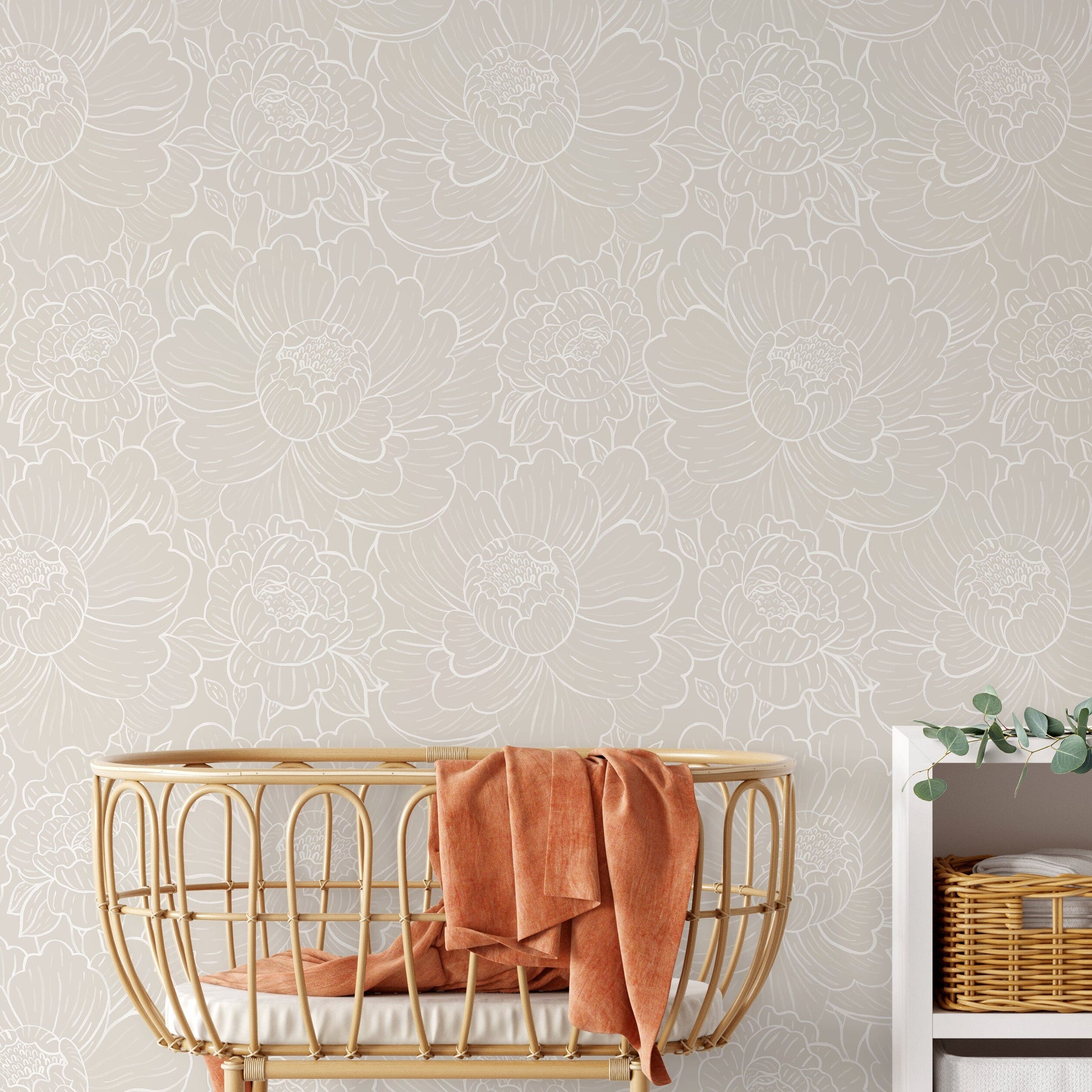 Beige Floral Peony Wallpaper / Peel and Stick Wallpaper Removable Wallpaper Home Decor Wall Art Wall Decor Room Decor - C974