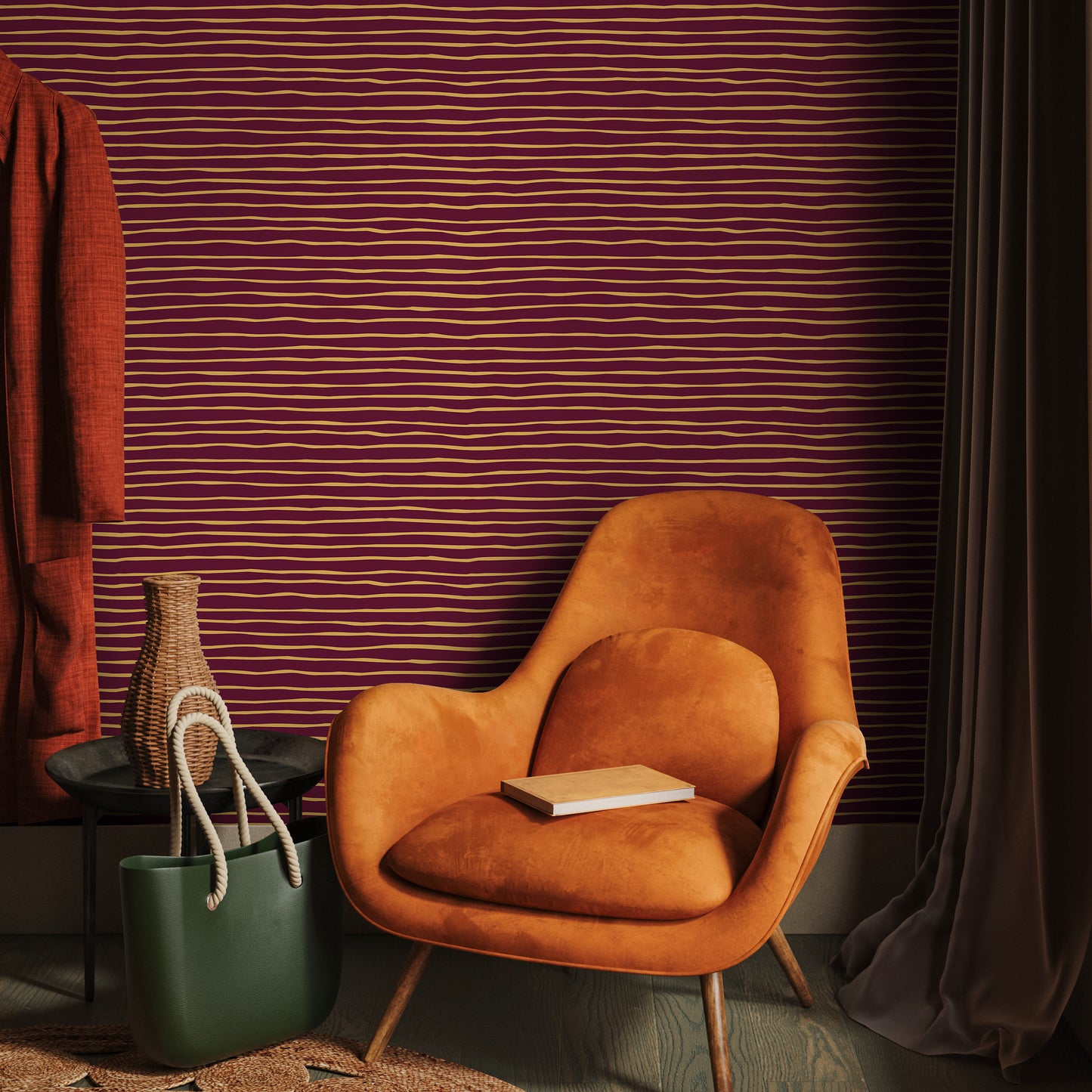 Modern Striped Wallpaper Waves Peel and Stick and Traditional Wallpaper - D773
