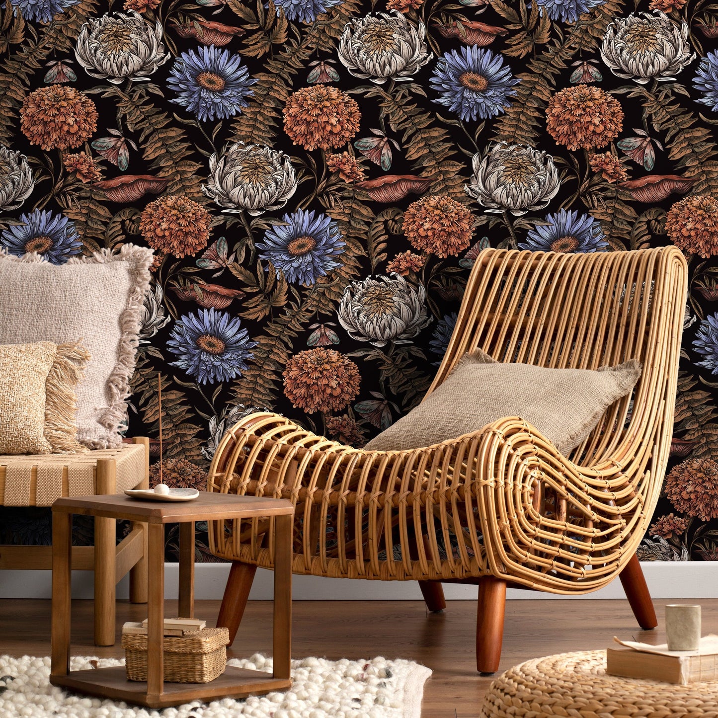 Floral Garden Wallpaper Peonny and Butterflies Wallpaper Peel and Stick and Traditional Wallpaper - D822