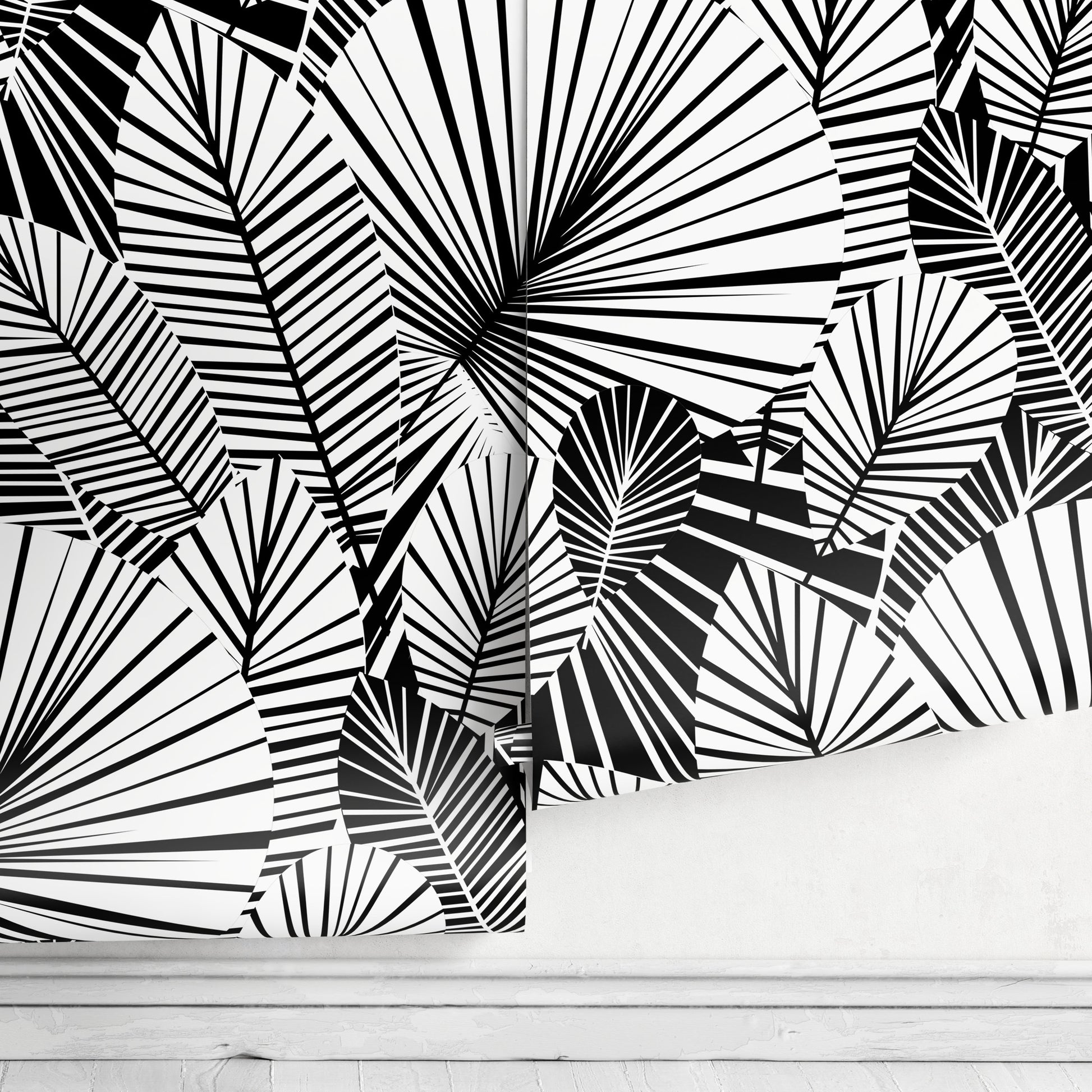 Wallpaper Peel and Stick Wallpaper Removable Wallpaper Home Decor Wall Decor Room Decor / Black and White Modern Leaves Wallpaper - B324