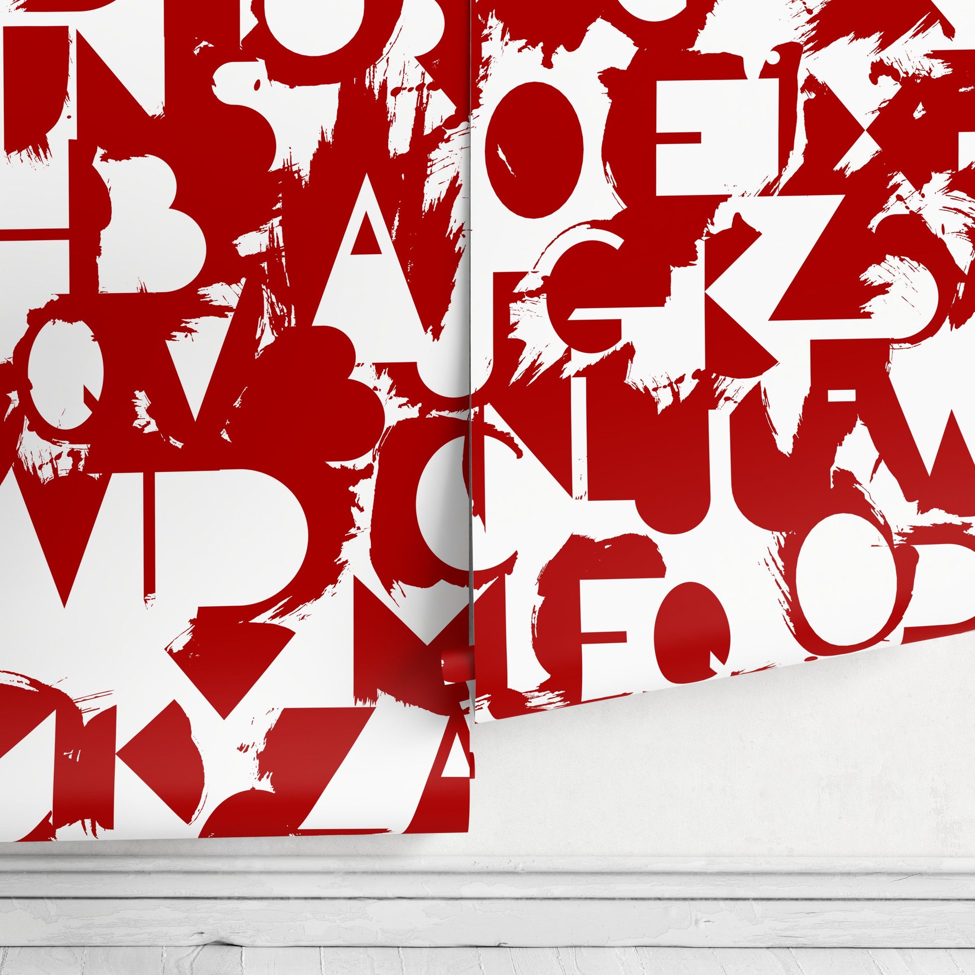 Abstract Letters Wallpaper Removable Wallpaper Home Decor Wall Art Wall Decor Room Decor / Red Typography Abstract Wallpaper - B711