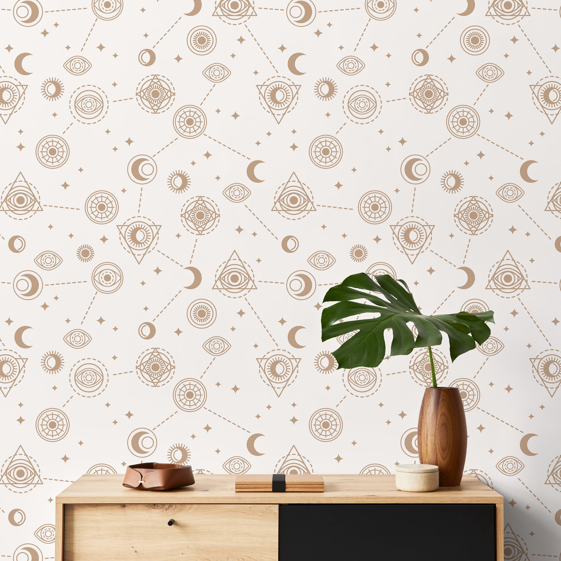 Beige Whimsical Celestial Wallpaper / Peel and Stick Wallpaper Removable Wallpaper Home Decor Wall Art Wall Decor Room Decor - ZAAO