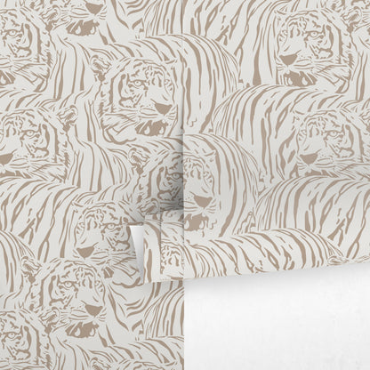 Boho Neutral Tiger Wallpaper Removable Peel and Stick Wallpaper, Animal Print Repositionable Peel and Stick Wallpaper - ZADG