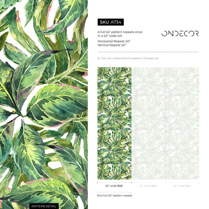 Wallpaper Peel and Stick Wallpaper Removable Wallpaper Home Decor Wall Art Wall Decor Room Decor / Tropical Monstera Leaves Wallpaper - A734