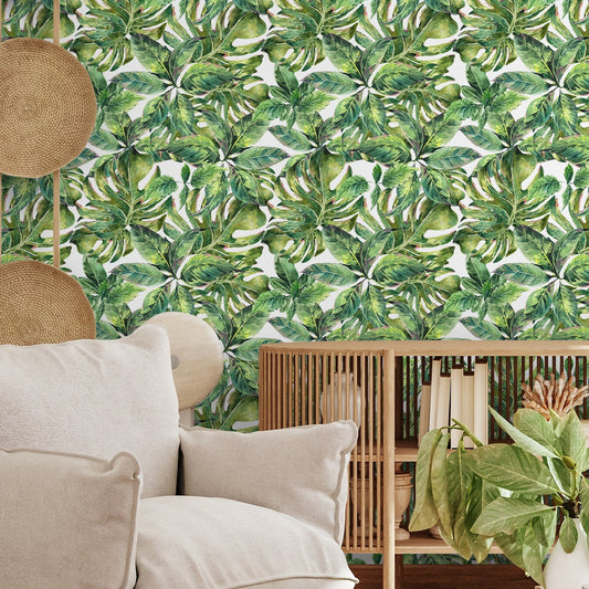 Wallpaper Peel and Stick Wallpaper Removable Wallpaper Home Decor Wall Art Wall Decor Room Decor / Tropical Monstera Leaves Wallpaper - A734