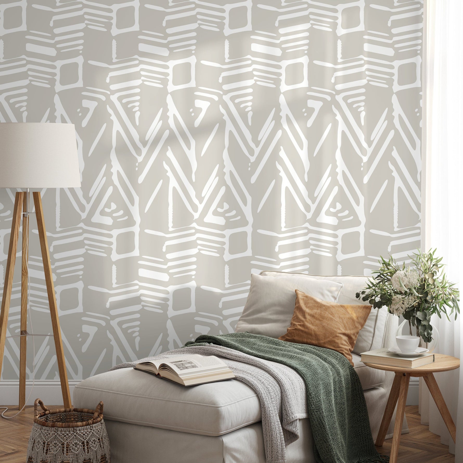 Wallpaper Peel and Stick Wallpaper Removable Wallpaper Home Decor Wall Art Wall Decor Room Decor / White and Beige Abstract Wallpaper- C569